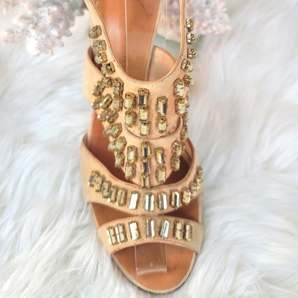 GIUSEPPE ZANOTTI Tan Leather Strappy Sandals w Crystal Embellished Italian 7.5 - Picture 7 of 16